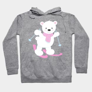 Polar Bear, White Bear, Cute Bear, Skiing Bear Hoodie